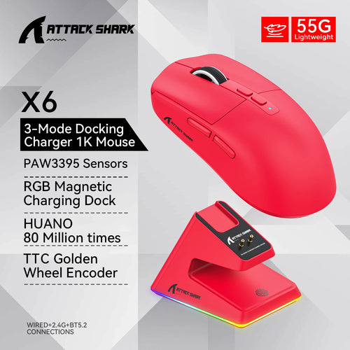 X6 PAW3395 Bluetooth Mouse , Tri-Mode Connection, RGB Touch Magnetic