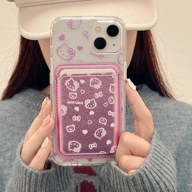 Cute Sanrio Hello Kitty Magnetic Wallet Holder Magsafe Wireless Charge