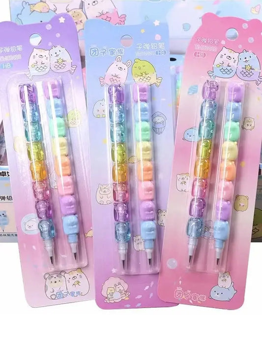 2pcs/Set Cute Bear Non Sharpening Mechanical Pencil Student Writing