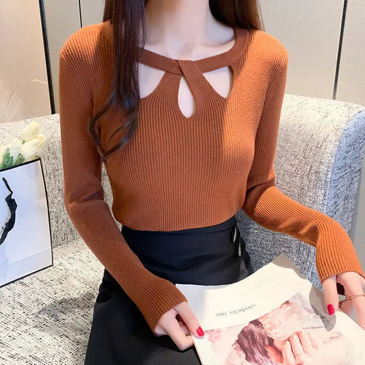 2024 Autumn Hollow Out Sexy Women Sweater Fashion Winter New Vintage