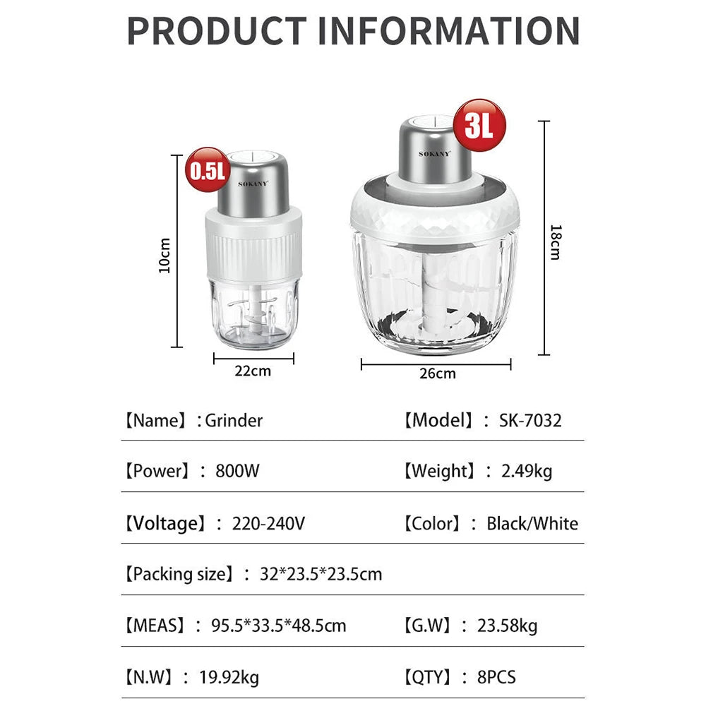 Electric Household Meat Grinder & Juicer Food Processor Kitchen Garlic