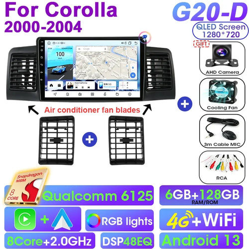 Android 12 Car Radio Qualcomm SM6125 For Toyota Corolla E120 2000 -