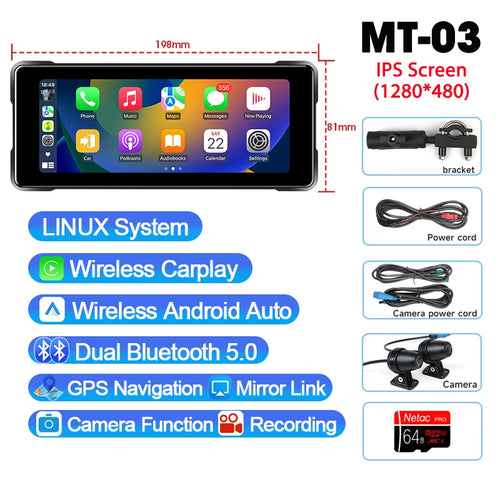 5/7 inch Carplay Motorcycle DVR GPS Navigation Wireless Carplay