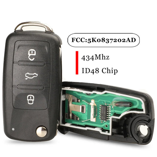 jingyuqin 3BT Remote Flip key 434MHz ID48 Chip for VW Volkswagen GOLF