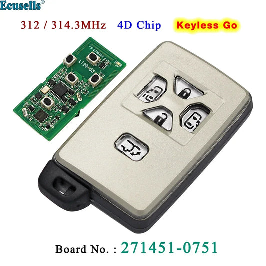 Ecusells 5 Button Keyless Go Smart Remote Key ASK 312/314.3MHz 4D Chip