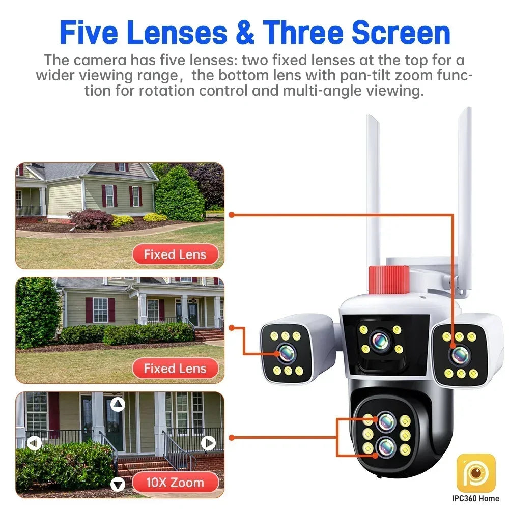 DIFANG 10K 20MP WiFi Security Camera Outdoor Three Screen 360° PTZ