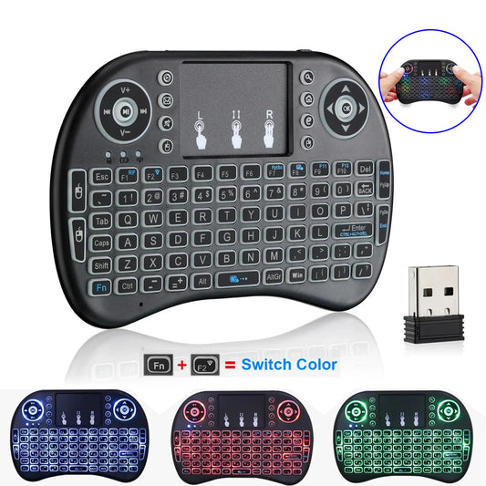3-Color Backlit I8 Mini Wireless Keyboard 2.4GHz Air Mouse English
