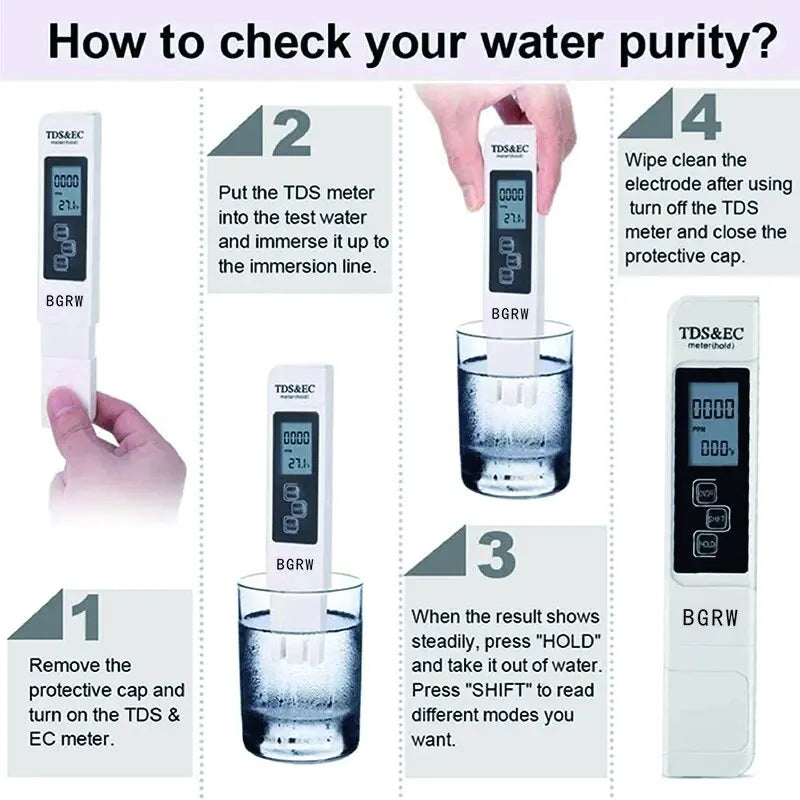 1PC White Digital Water Quality Tester TDS EC Meter Range 0 to 9990