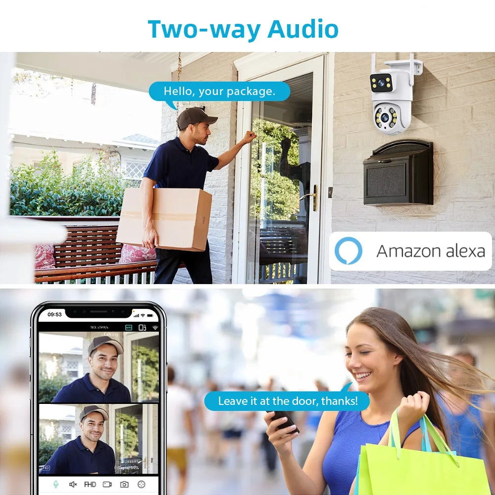 Hiseeu 8MP 4K PTZ Wifi IP Camera Dual Lens Security Protection Human