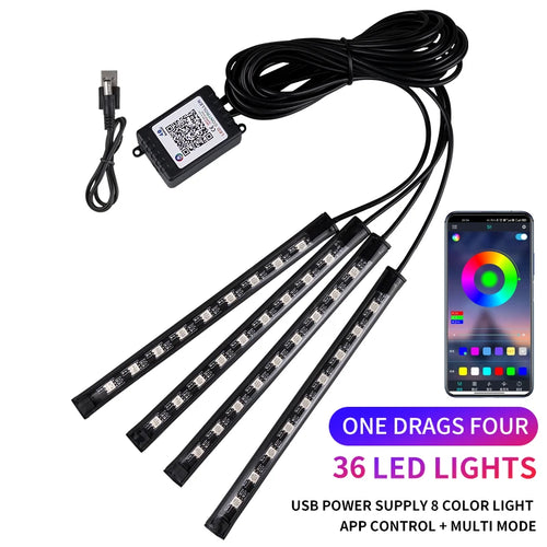 Neon LED Car Interior Ambient Foot Strip Light Kit Accessories RGB