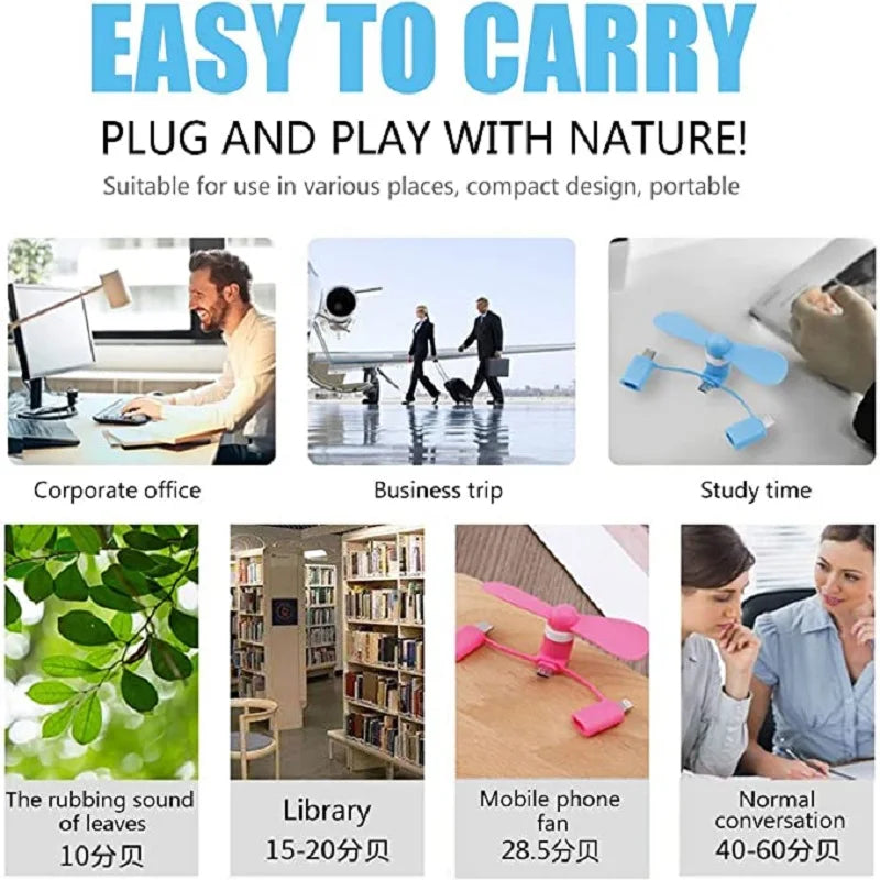 Cell Phone Fan 3-in-1 Mobile Phone Fans Compatible with