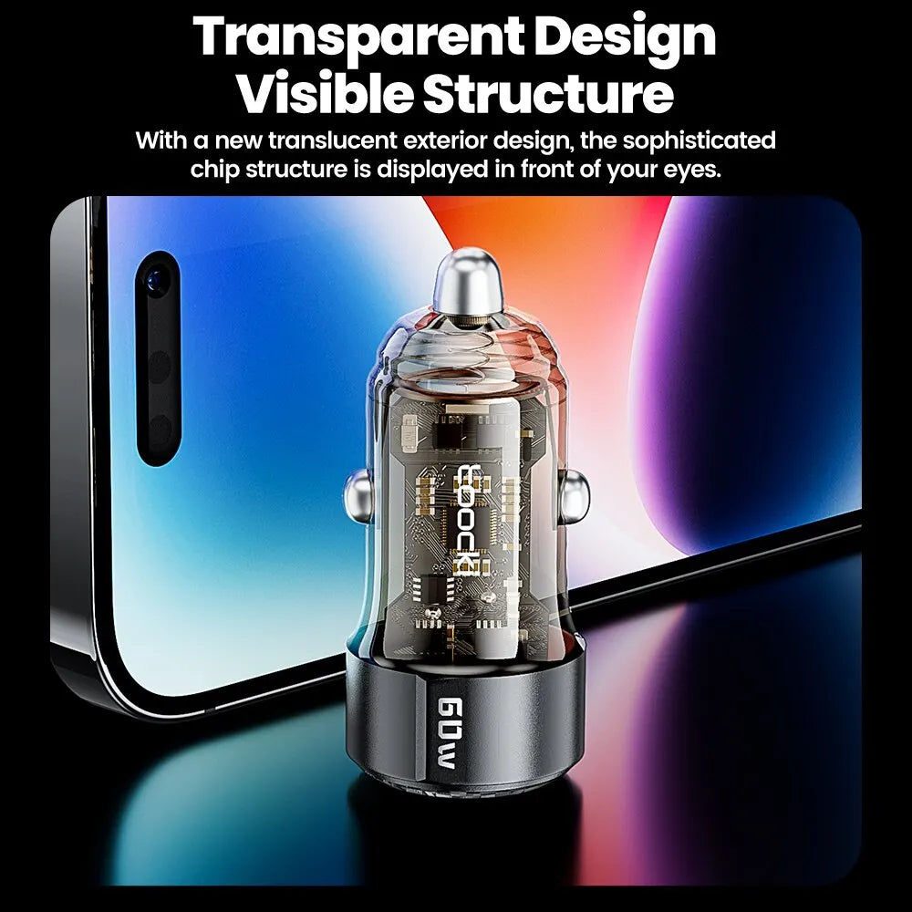 Toocki 60W Car Charger 30W Quick Charge Transparent Case PD 27W for