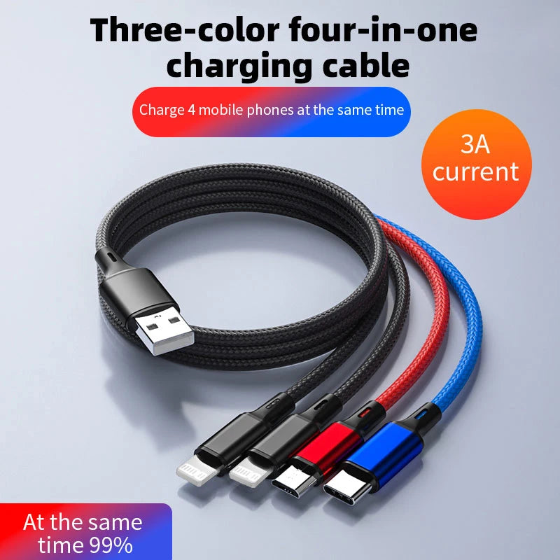 4 In 1/ 3 In 1 Micro USB Type C Fast Charging Cable 3A Quick Charge