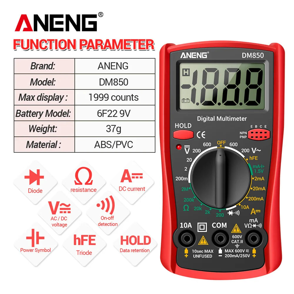 ANENG DM850 Digital Multimeter Automatic Professional 1999 Counts Auto