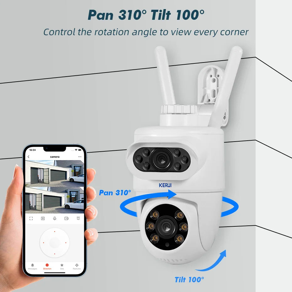KERUI Outdoor 10MP 5K HD Dual Lens WiFi IP Camera Tuya Smart PTZ