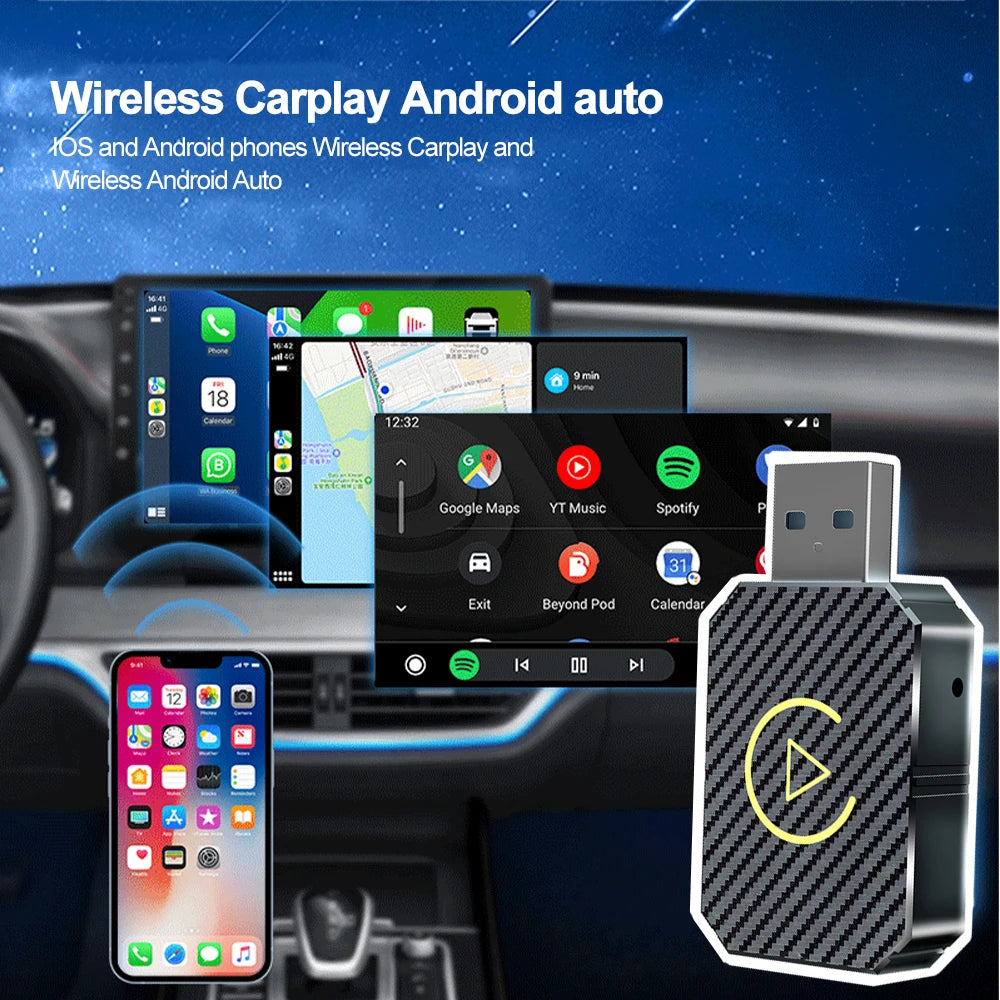 2 in 1 Wireless Carplay Adapter Android Auto Smart USB Dongle Plug and