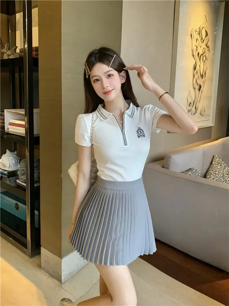 Fashion Tennis Wear Outfits Women 2 Piece Dress Sets Short Sleeve