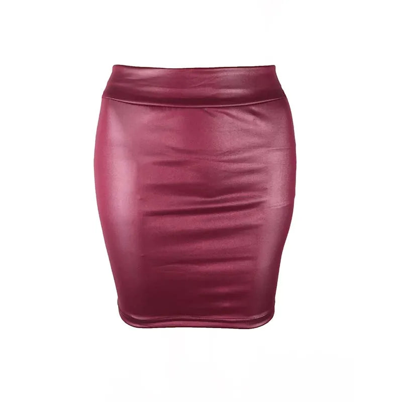 Black Slim Imitation Leather Pencil Mini Skirt High Waist Sexy Fashion