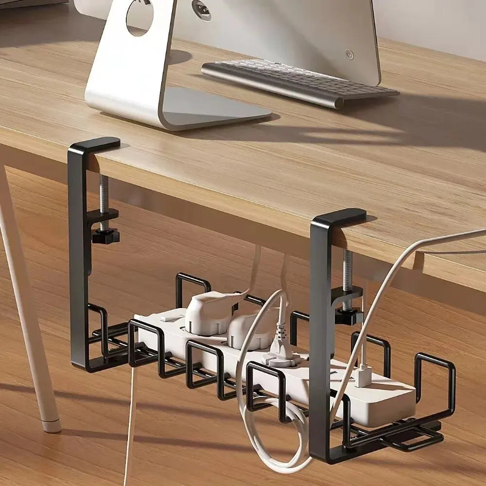 Under Table Storage Rack Metal Cable Management Tray Home Office Desk