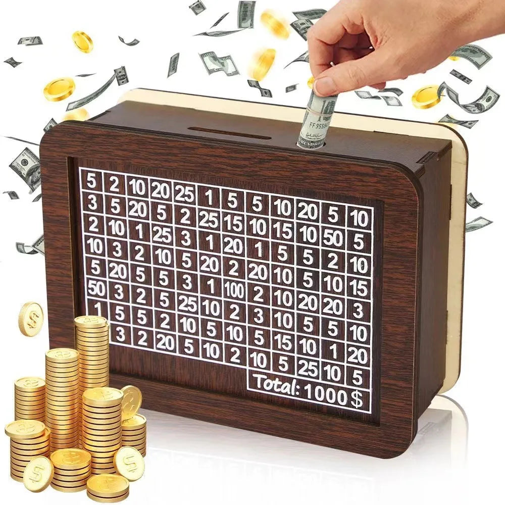 1000/3000/5000/10000 Euro Money Box Wooden Money Box Reusable with