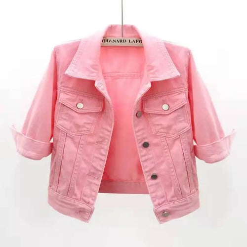 Women Denim Jacket Spring Autumn Short Coat Pink Jean Jackets Casual