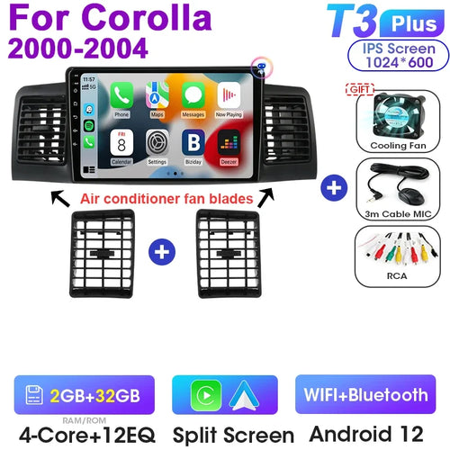 Android 12 Car Radio Qualcomm SM6125 For Toyota Corolla E120 2000 -