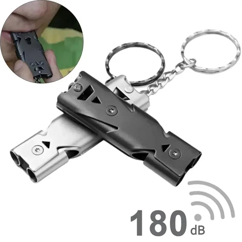 1Pcs Double Pipe Whistle Pendant Keychain High Decibel Outdoor