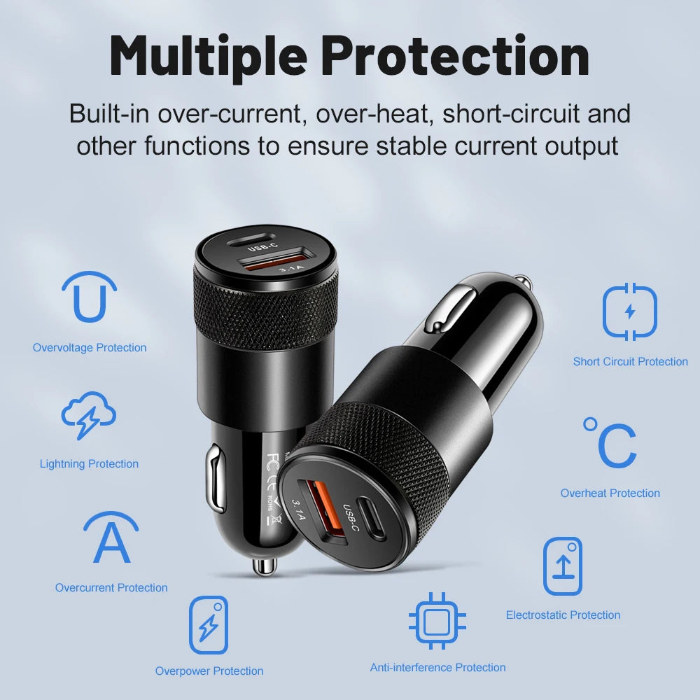 3.1A USB Car Charger Type C Fast Charging Phone Adapter For Xiaomi