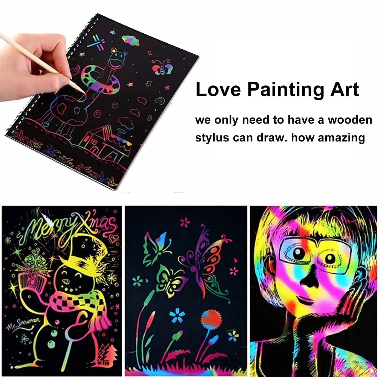 2 Pack Rainbow Scratch Paper Children's Art Book Black DIY Rainbow Art
