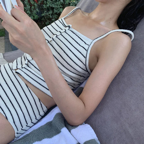 Blue White Striped Crop Top Swimwear Women 2024 Sexy Two Pieces