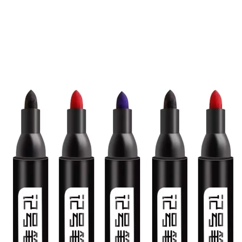 A set of 10 large-tip black ink marker pens for non-erasable marking