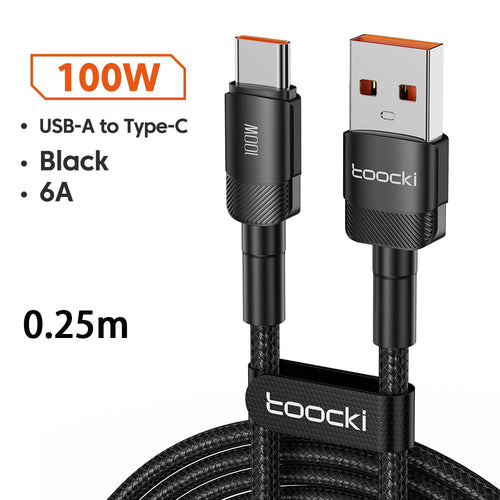 Toocki 6A USB To Type C Cable for Huawei Xiaomi PD 100W Fast Charging