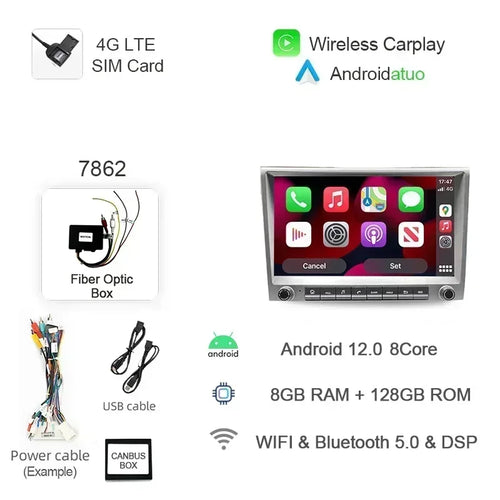 7862 720P Auto Android 13 12G+256G Car Radio GPS Player 4GB Carplay
