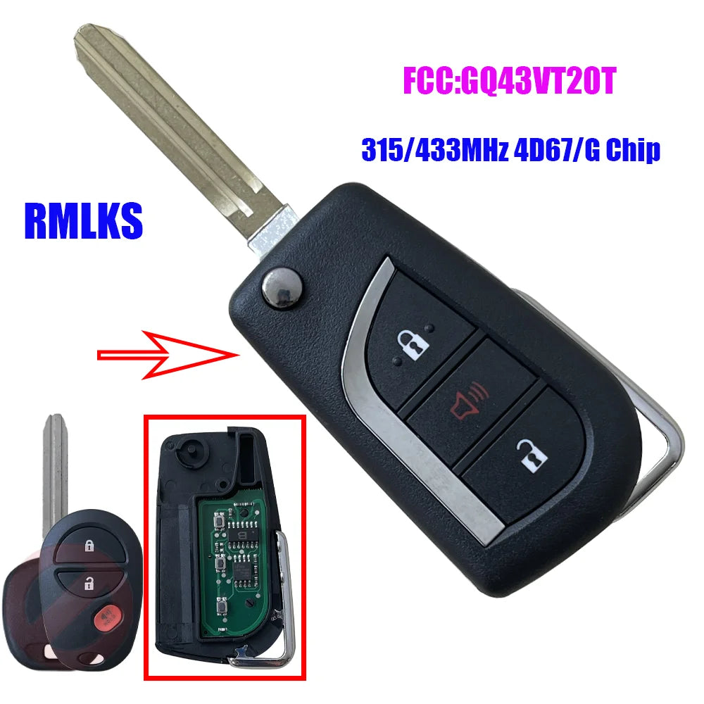 3 Button Flip Key New Style GQ43VT20T 4D67/G/H Chip For Toyota