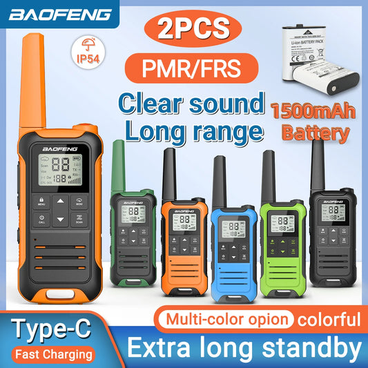 2pcs Baofeng F22 Mini Walkie Talkie PMR FRS Long Range Rechargable