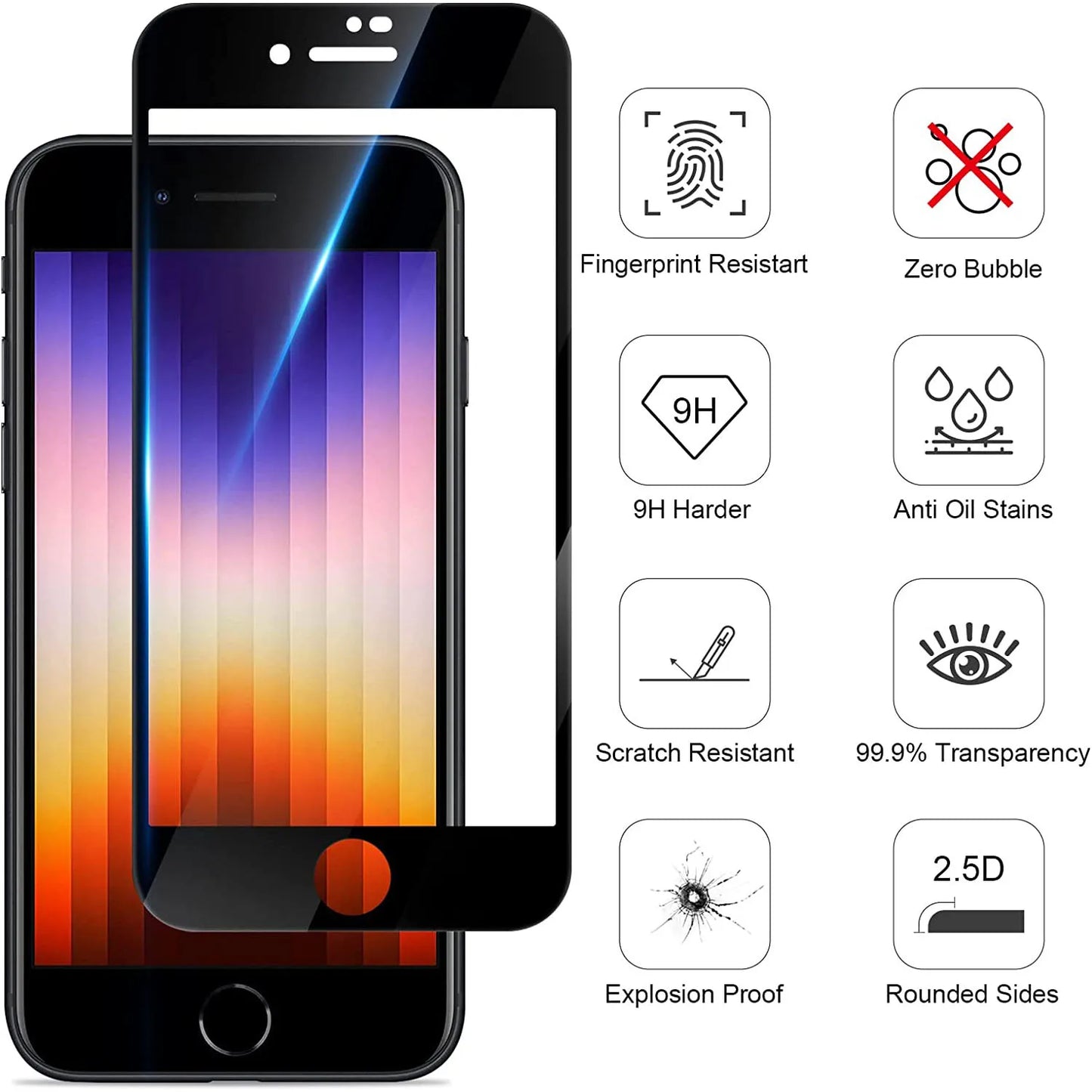 5Pcs Screen Protector on the for iPhone 7 8 6 6S Plus Tempered Glass