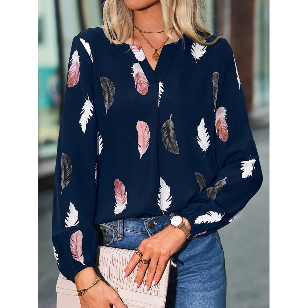 Fashion Woman Blouse Shirts For Women Stylish Top long Sleeve Feather