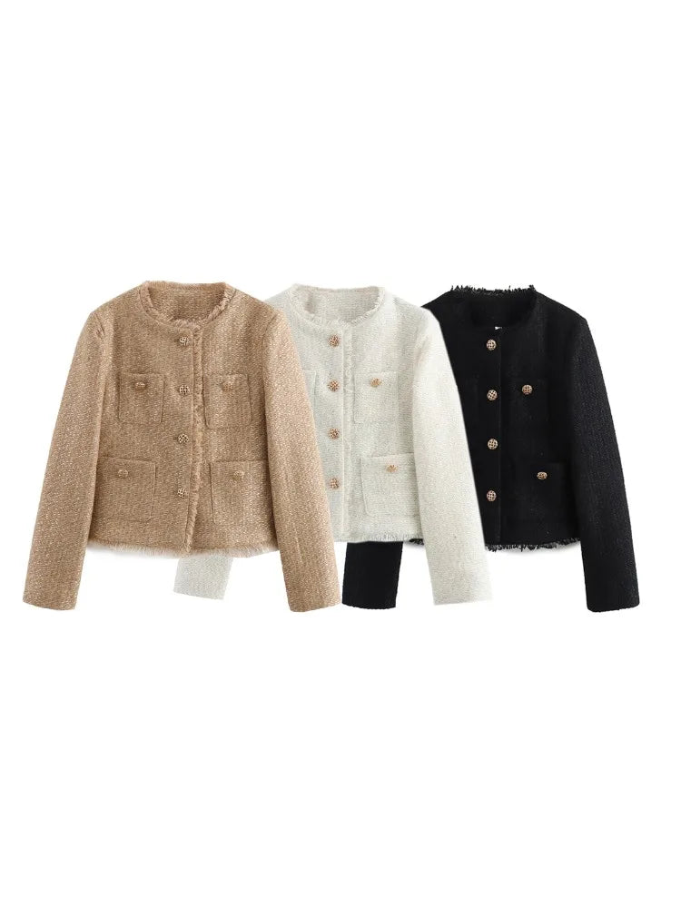Chic Female Tweed Basic Jacket Coat Women Clothing Woolen Outerwear