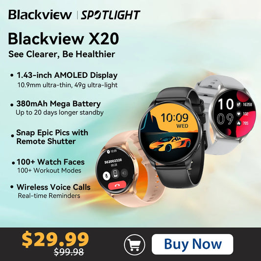 Blackview 2024 New Smartwatch X20 Watch AMOLED Display Hi-Fi Bluetooth