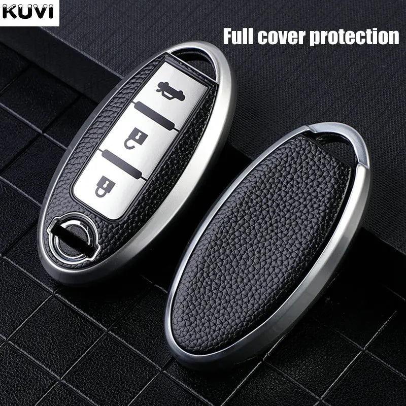 Leather TPU Car Key Case Cover for Nissan Leaf Micra Qashqai J11 J10 X