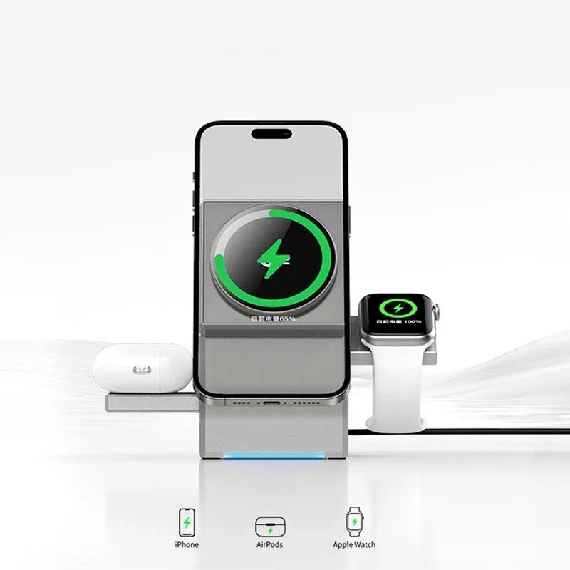 15W Qi2 3 In 1 Magsafe Magnetic Autorotation Quick Wireless Charger