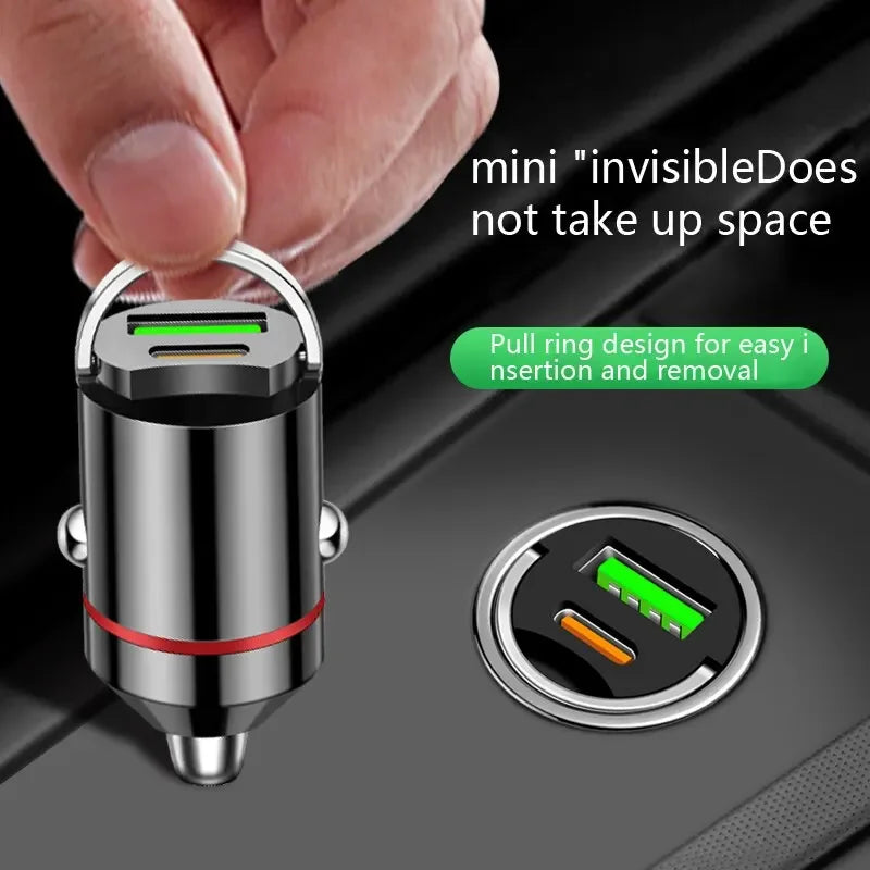 New Car Pull Ring Car Charger PD+usb Fast Charge Mini Hidden 66W Flash