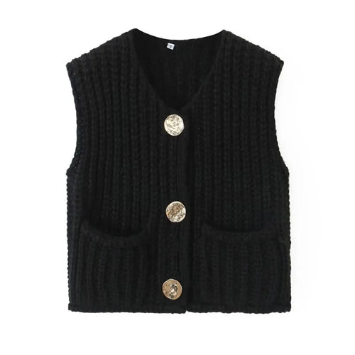 Korean Fashion Crop Sweater Women Vest Solid Loose Casual Sweater Vest