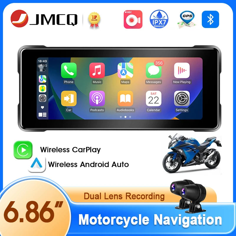 JMCQ 6.86" Motorcycles Navigation Wireless CarPlay & Android Auto