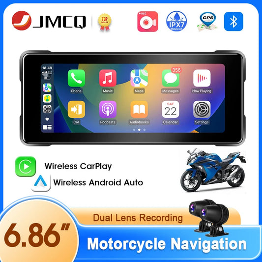 JMCQ 6.86" Motorcycles Navigation Wireless CarPlay & Android Auto