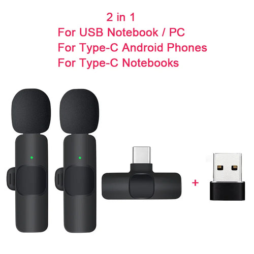 Wireless Lapel Microphone Podcast Lavalier Dual Tie Mini Mic for