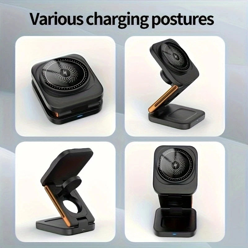 3 In 1 Magnetic Wireless Charger Stand For iPhone 16 15 14 13 12 Apple