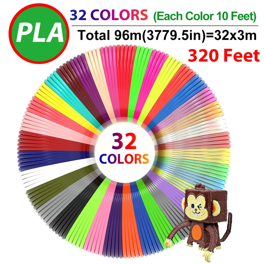 32 Colors 3D Pen Filament 1.75mm PLA, Each Color 10Feet(3m), Total 320