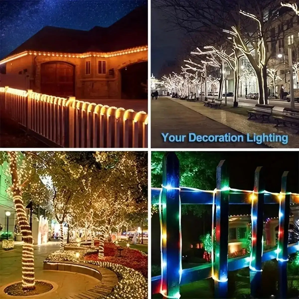 1pc Solar LED String Light 50LED Tube Rope String Lights With 8 Modes