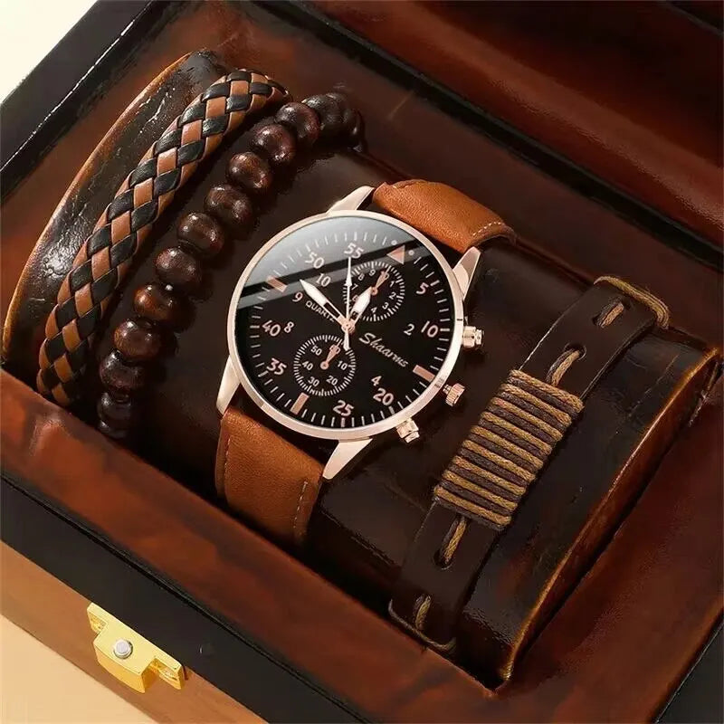 5PCS Set Fashion Mens Sports Watches Man Business Quartz Wristwatch
